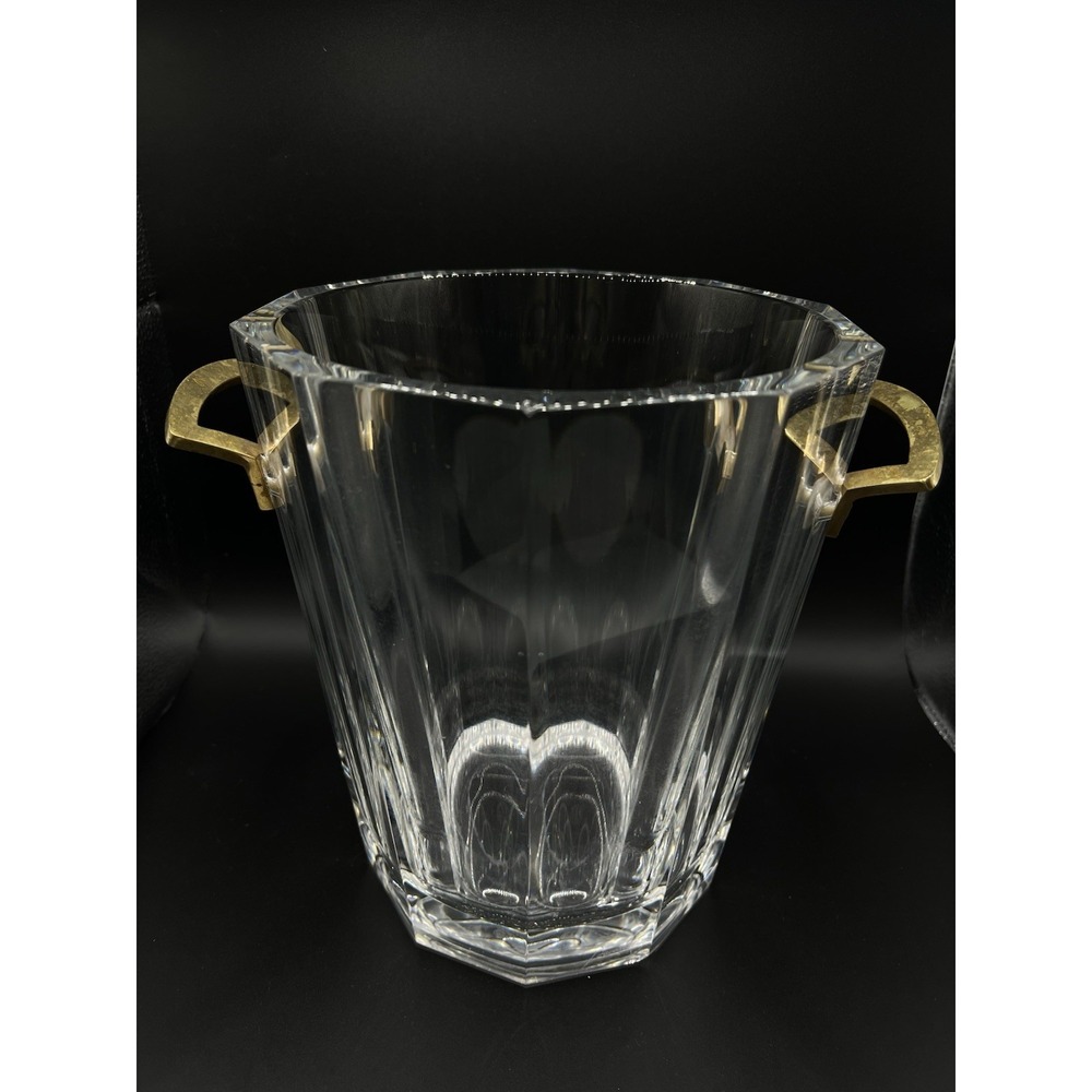 Vintage Baccarat Maxim Heavy Crystal Ice Bucket Brass Handles Signed - Picture 2 of 8